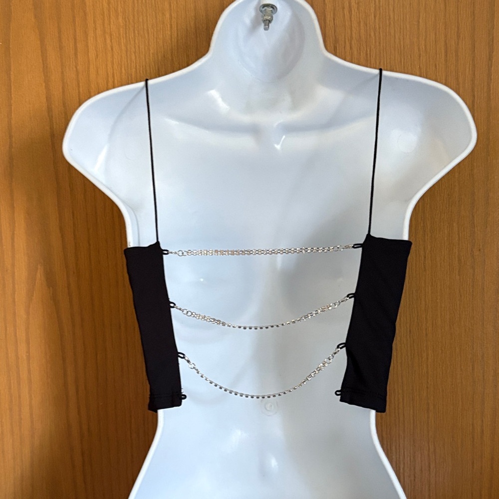 GARAGE SIZE XS Black Top with Silver Chain Accents